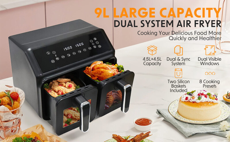 10l dual air fryer 2 nonstick drawers with visible window