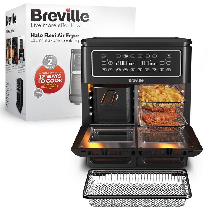 Breville Halo Flexi Air Fryer & Large Mesh Tray, Digital Dual Air Fryer Oven, 11L