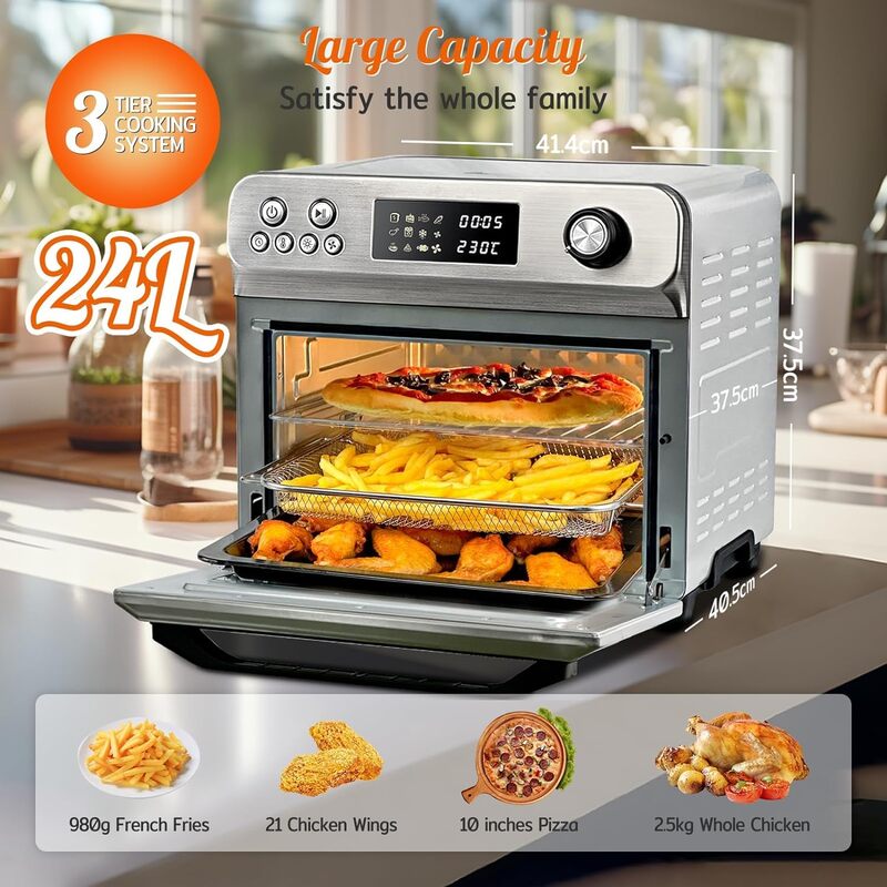 HYSapientia® 24L Air Fryer Oven With Rotisserie Large XXL Digital Knob 1800W 10 in 1